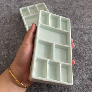 Khay pha màu sứ xanh