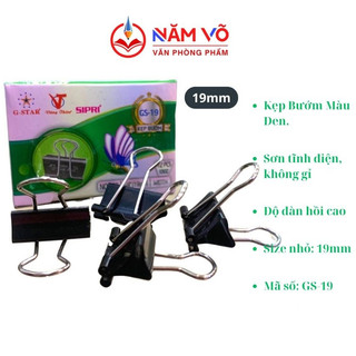 Hộp 12 cái kẹp bướm đen / kẹp giấy màu đen gs 19 size 19mm gstar/ g-star chính hãng