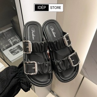 Dép nữ quai ngang khóa vuông cao 2.5cm chất cao su giả da đi mưa chống trơn siêu bền iDÉP DL274