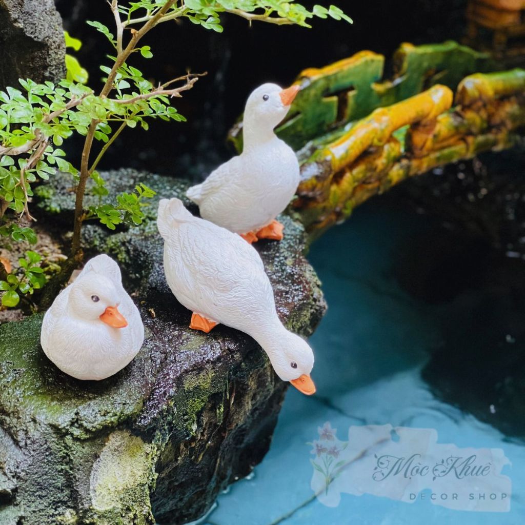 Bộ 3 Vịt Trắng siêu đẹp nhà Mộc Khuê, trang trí bể tiểu cảnh, thác nước, lu chậu nuôi cá