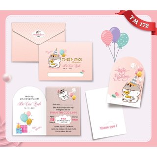 💚Thiệp sinh nhật, thôi nôi, đầy tháng bé màu hồng pastel [MS043]
