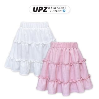 UPZ Chân Váy Ngắn Xòe Nhiều Tầng Hai Lớp Vải Nhúng Tăm Freesize Lưng Thun (Trắng/ Hồng)