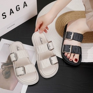 Dép nữ 2 quai ngang cao 2.5cm khóa vuông chất cao su đúc nguyên khối thời trang Maipy D274 (Đen, Kem, Hồng)
