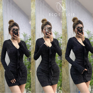 D639 - Đầm Body Nhún Tay Dài Đệm Vai Lấp Lánh - Ngọc Lucie