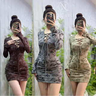 D658 - Đầm Body Ngắn Tay Loe Đan Dây - Ngọc Lucie