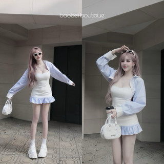 Set 3 món kẻ sọc đầm cúp ngực kèm khoác Mpb - Baobei boutique a08