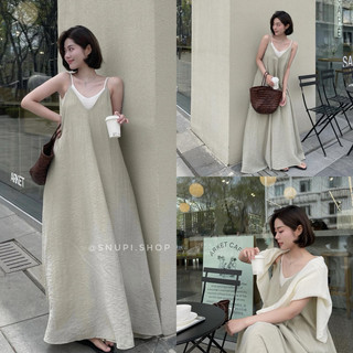 Váy hai dây màu xanh pastel nhạt chất đũi siêu mềm mát snupi