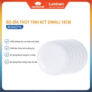 Bộ 6 đĩa (dĩa) thủy tinh Luminarc Diwali 19cm - N3603*6, chịu sốc nhiệt tốt | Hàng chính hãng