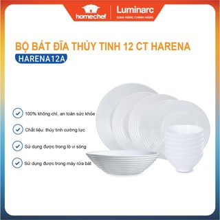 Bộ bát đĩa (tô, chén, dĩa) thủy tinh Luminarc Harena 12 món - HARENA 12A dùng lò vi sóng, máy rửa bát | Hàng chính hãng