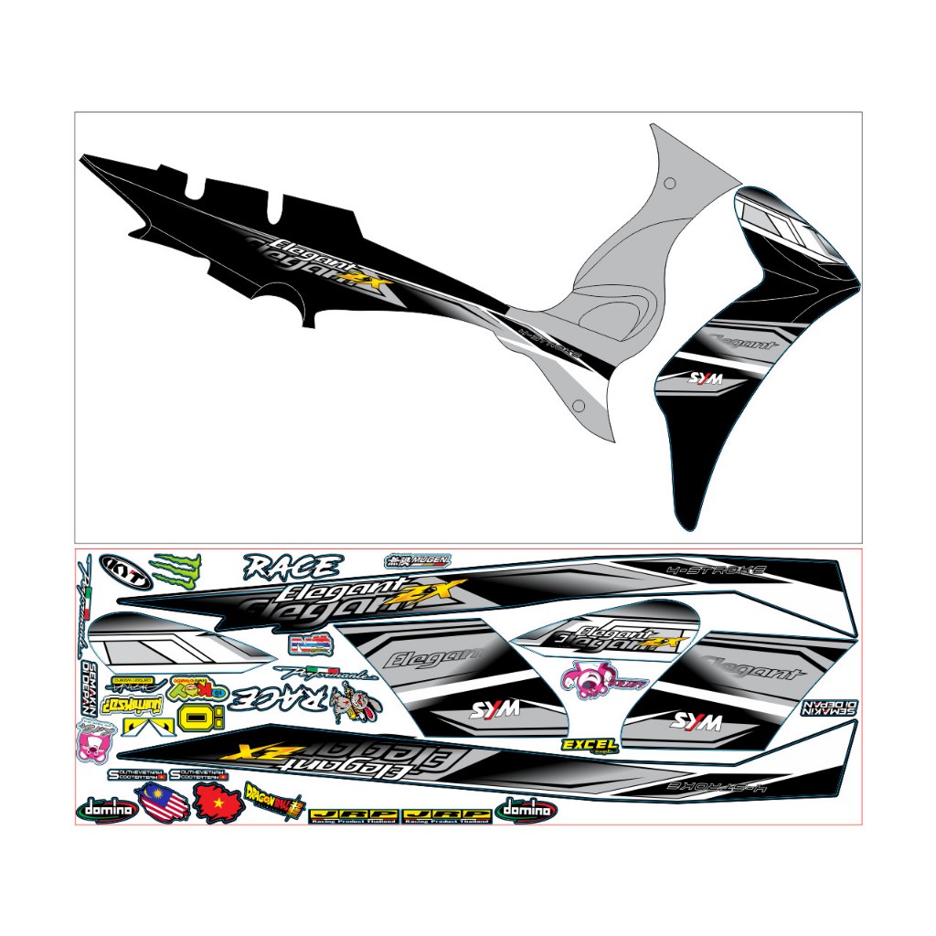 TEM CHẾ SYM ELEGANT ĐEN BẠC DÁN XE ĐEN - TEM CHẾ SYM ELEGANT