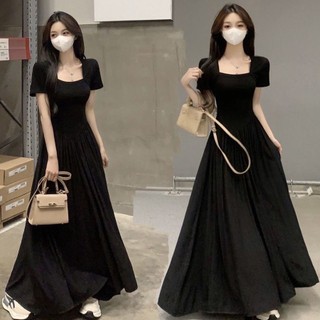 Váy đầm maxi nữ cộc tay cổ vuông dáng dài xòe nhún eo hottrend mùa hè MOFS SP166