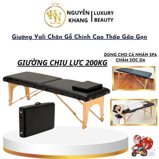 [Giường Vali]  Chân Gỗ Full Phụn Kiện Xếp Gọn | Giường Spa Chân Gỗ Chắc Chắn Chịu Lực 200kg Dung Trong Phun xăm Thẩm Mỹ
