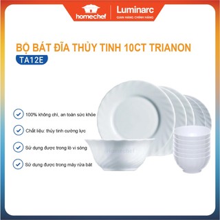 Bộ bát đĩa (tô, chén, dĩa) thủy tinh Luminarc Trianon 12 món - TA12E, dùng lò vi sóng, máy rửa bát | Hàng chính hãng