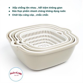 Free ship - combo bộ rổ chậu 6 món - rổ nhựa đựng đồ vuông cao cấp kèm chậu 6 món việt nhật