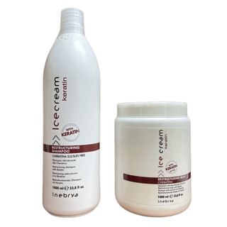 Combo Dầu gội và mặt nạ cho tóc yếu Keratin Inebrya Restructuring Shampoo 1000mlx2