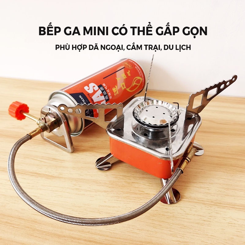 [CÓ SẴN] Bếp ga du lịch mini [TẶNG CÓ DÂY DẪN] Dã ngoại gấp gọn, đa năng siêu tiện lợi,có van điều chỉnh ga cao cấp