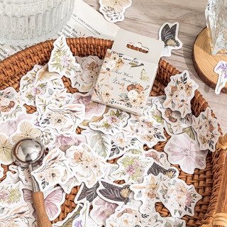 Sticker vintage hộp 46 hình xinh đẹp hoa lá PET