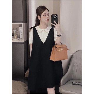Đầm bầu thiết kế dáng suông cổ sen váy bầu công sở dáng yếm