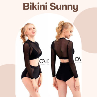 Bikini đồ bơi nữ đi tay dài phối lưới quần cạp cao SUNNY