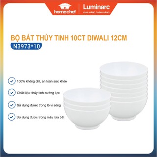 Bộ 10 bát (chén) cơm thủy tinh Luminarc Diwali 12cm N3973*10, dùng lò vi sóng, máy rửa bát | Hàng chính hãng
