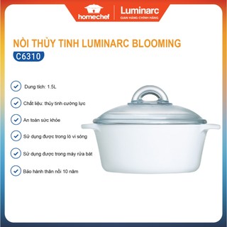 Nồi thủy tinh Luminarc Blooming C6310, dung tích 1.5L, dùng bếp ga, hồng ngoại, sản xuất tại Pháp | Hàng chính hãng
