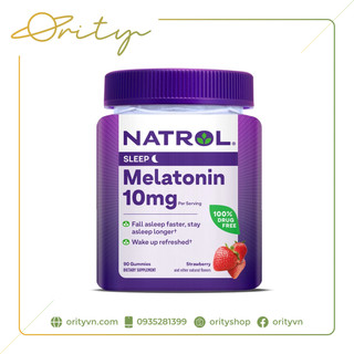   Chính Hãng - Mẫu mới  Kẹo dẻo hỗ trợ giấc ngủ ngon Natrol Melatonin Gummies 10mg vị dâu - 90 viên 