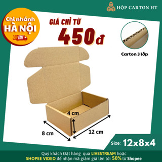Combo 100 12x8x4 Hộp Carton Nắp Gài Thùng Giấy Nắp Cài Đóng hàng Phụ Kiện Quà Tặng - Hộp Carton HT