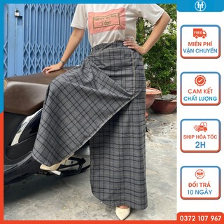  Chân váy chống nắng xẻ tà nữ vải kaki cotton dày mềm mát có túi và nút bấm chân H&T FASHION