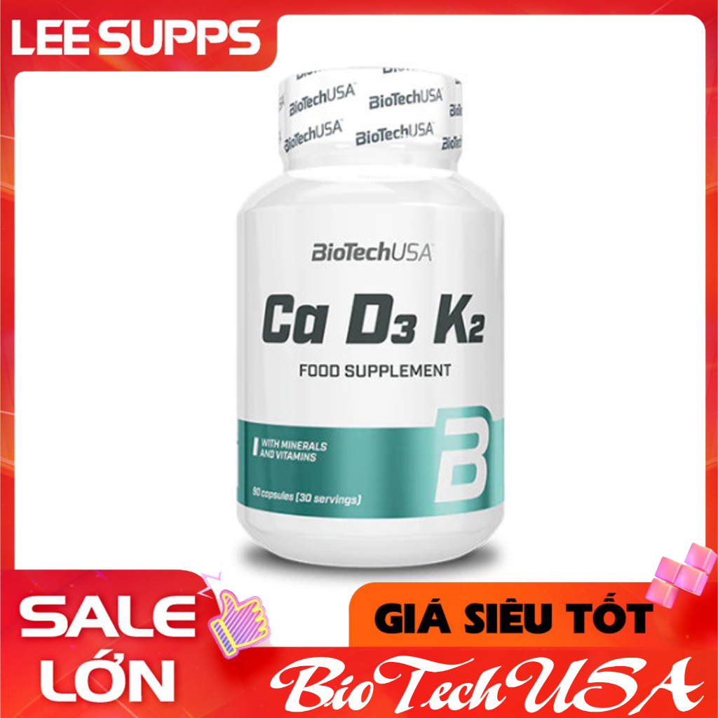 Vitamin Ca D3 K2 BiotechUSA Hộp 90 Viên - Bổ sung Canxi D3 K2 giúp chắc xương tăng đề kháng