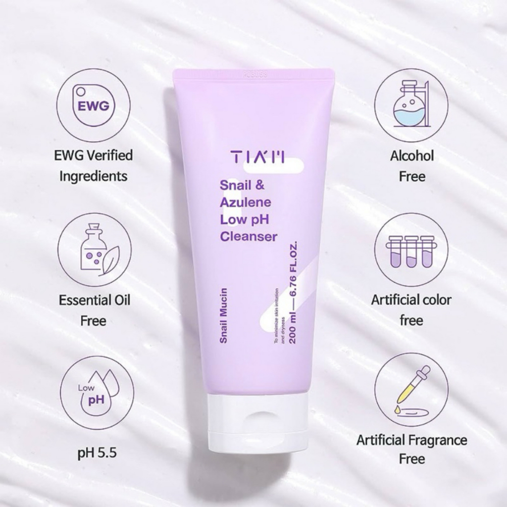 Sữa rửa mặt làm sạch da, cấp ẩm da pH thấp TIAM Snail & Azulene 200ml/400ml | BigBuy360 - bigbuy360.vn