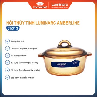 Nồi thủy tinh Luminarc Amberline C6313, dung tích 1.5L, dùng bếp ga, hồng ngoại, sản xuất tại Pháp | Hàng chính hãng