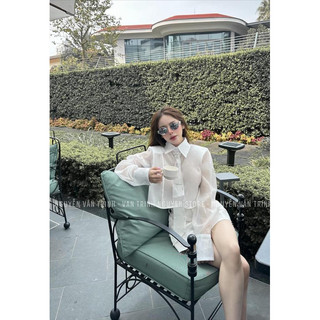 Áo sơmi tơ kèm cavat đính đá cao cấp 𝐀𝐒𝐇𝐘𝐋𝐄𝐘 phối cùng chân váy kaki