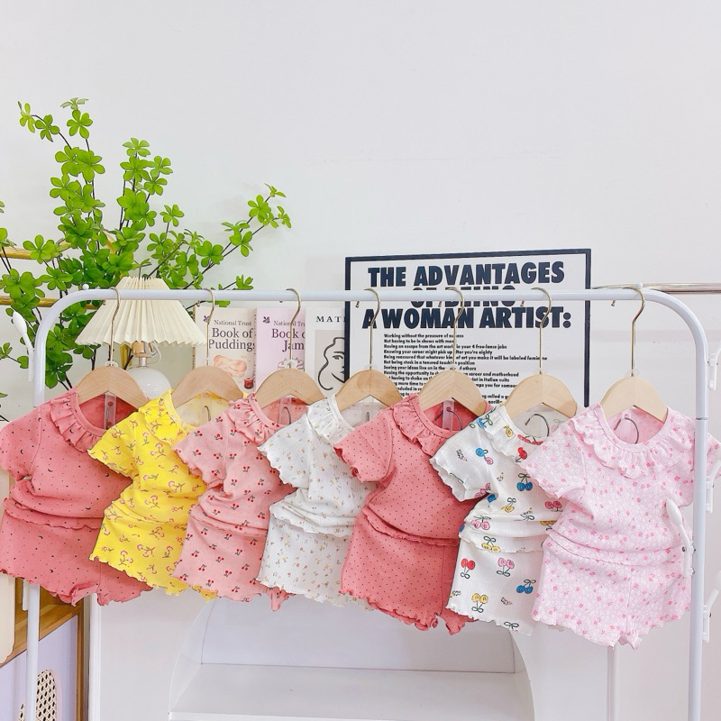 NT158 Bộ cộc tay cổ bèo chất thun cotton thông hơi cho bé gái (màu mới)