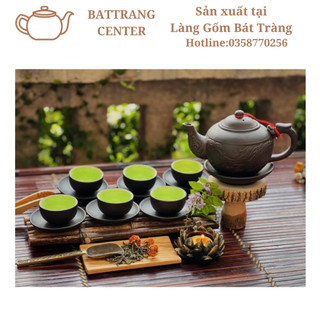 Bộ ấm chén Bát Tràng ấm chén Tử sa khắc nổi độc lạ-hình Rồng Chầu