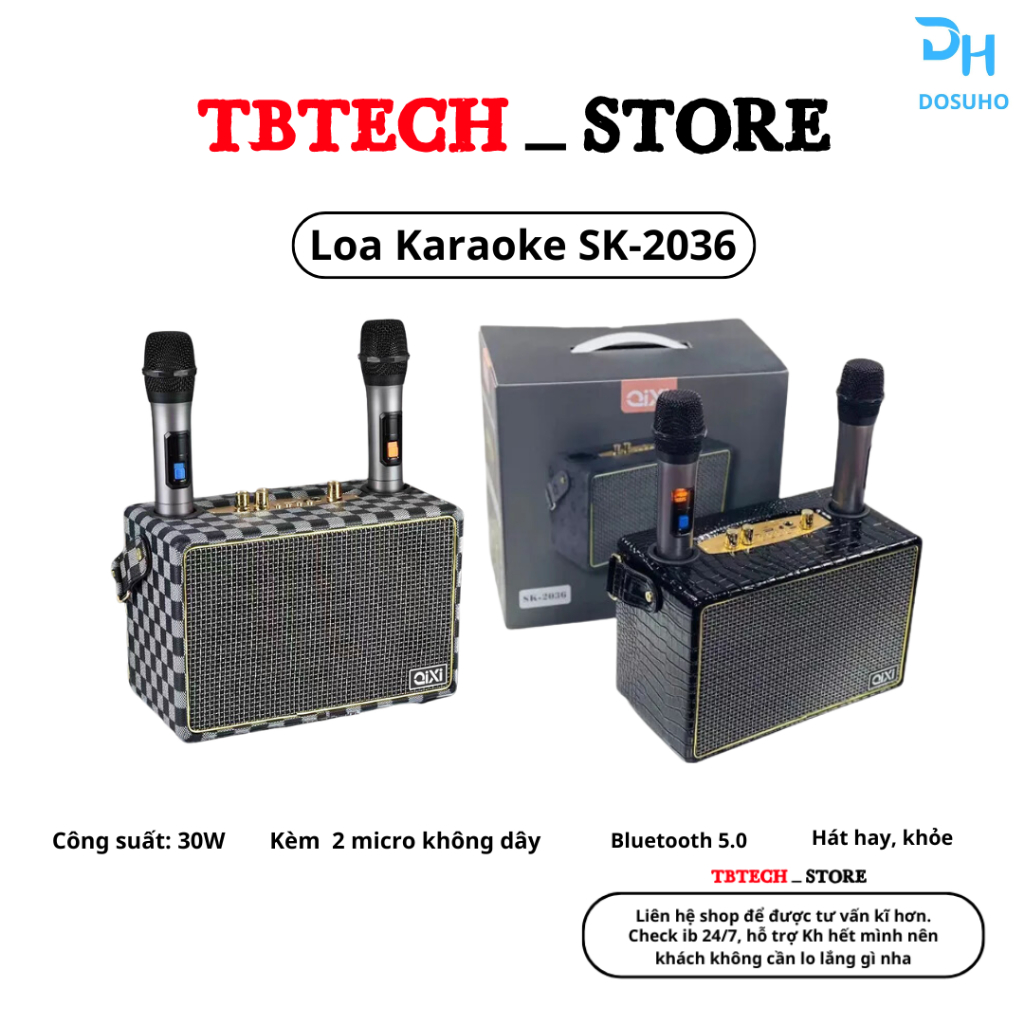 Loa Bluetooth Karaoke SK2036 Bản Cao Cấp Nhất Kèm 2 Micro Không Dây Âm Thanh Siêu Hay Nghe Nhạc Bass Căng SK03 DOSUHO | BigBuy360 - bigbuy360.vn