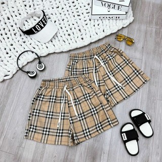 Quần short nữ kẻ BBR cạp chun phối dây rút chất thô