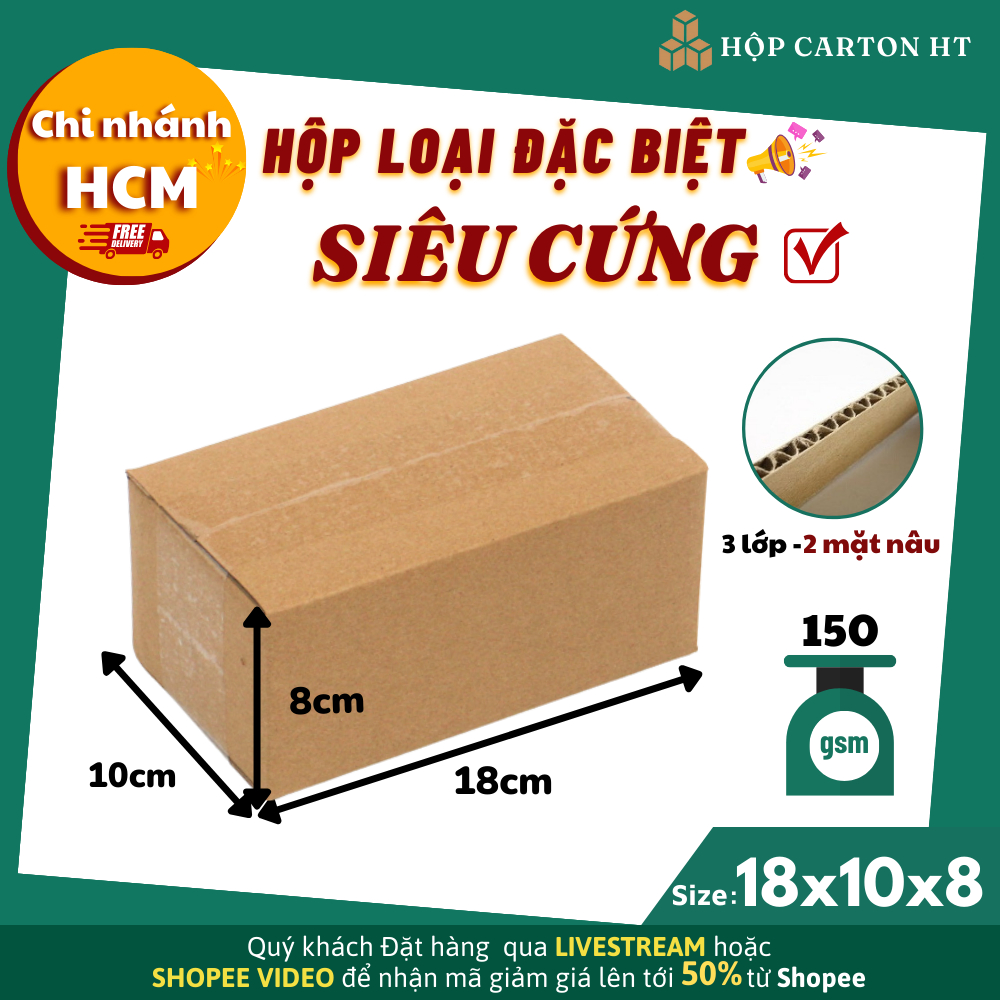 Combo 10 hộp carton 18x10x8 đóng hàng size nhỏ tiện lợi đựng phụ kiện, mỹ phẩm - Hộp Carton HT