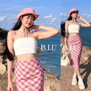 Set áo croptop lật lai chân váy đuôi cá họa tiết caro Una Set BIU Clothing BB0085