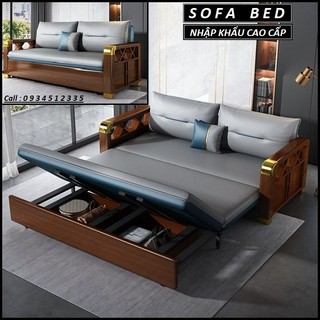 Giường sofa kiêm ghế sofa cao cấp.ghế sofa giường đa năng có ngăn chứa đồ. khung thép mangan ốp gỗ sồi cao cấp