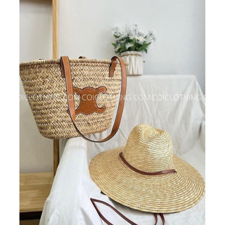 Com túi cói mũ  nón cói Vintage tiện dụng đi chơi đi biển mix theo set