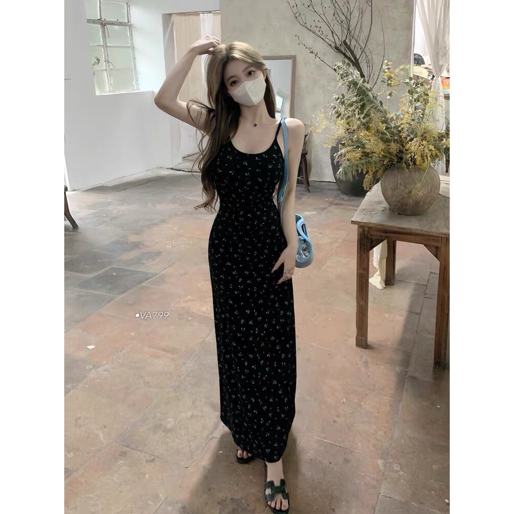VA799  ĐẦM MIDI  HOẠ TIẾT HOA