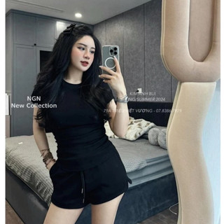 Sét bộ áo phông trơn body kèm quần sooc trơn dáng thể thao siêu năng động phong cách Hàn Quốc M143
