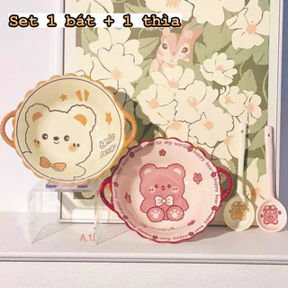 Set Bát Sứ Kèm Thìa Hình Gấu