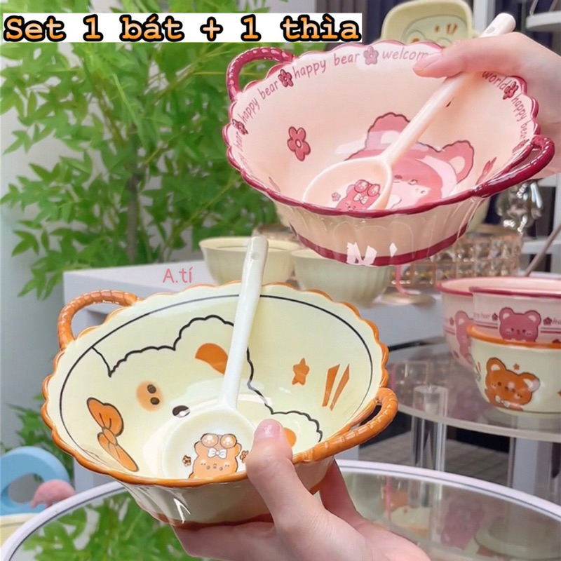 Set Bát Sứ Kèm Thìa Hình Gấu