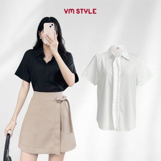 Áo sơ mi trắng VMSTYLE tay ngắn trơn 16148 SMU00101