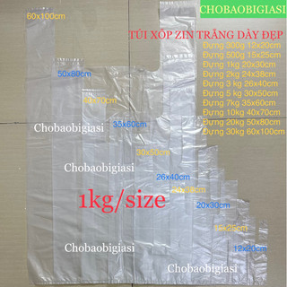 {1kg/size} Túi xốp zin, túi xốp hai quai màu trắng trong, dày dặn, chắc chắn, loại đẹp, không mùi (SP y hình)…….