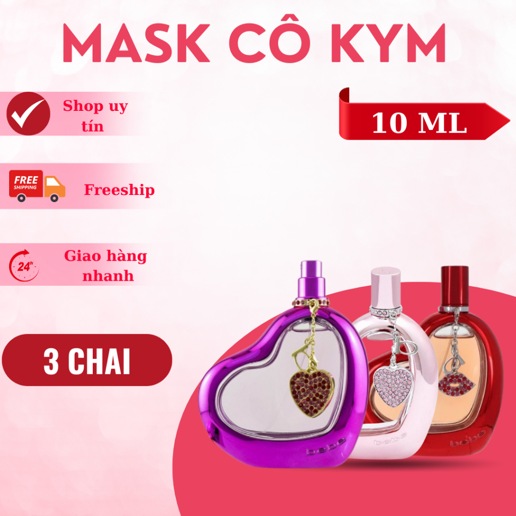 Nước Hoa Nữ Bebe Kiss Đỏ, Bebe Hồng Nhạt, Bebe Hồng Sen 10 ML Combo 3 chai