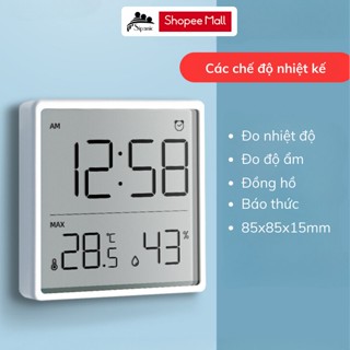 Nhiệt kế phòng Sipanic kèm đồng hồ báo thức đa năng đo nhiệt độ độ ẩm màn hình siêu mỏng