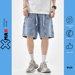 Quần short jean nam túi hộp ống rộng Xmax lưng chun co giãn quần đùi nam lửng cạp chun co rút B125
