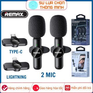 Micro không dây cài áo k09-k10 remax, 2 mic cổng ipho.ne -typec,micro không dây thu âm,micro không dây hỗ trợ livestream